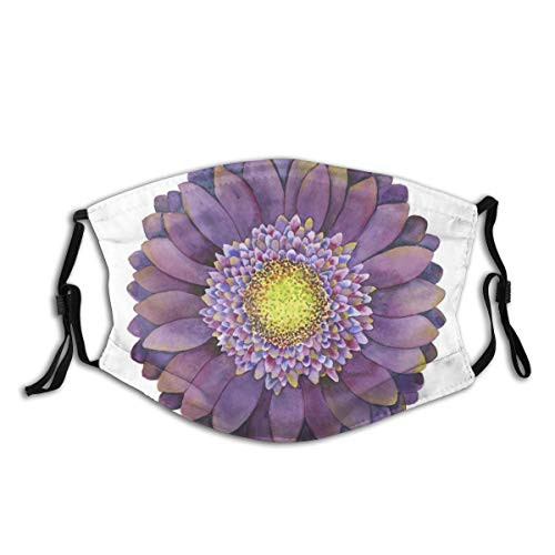 Purple Gerbera Daisy Flower Print Cloth Face Mask Colorful for Men Women Cool Lightweight Breathable Comfortable Balaclava Face Mask Mouth Protection with 2 Filters