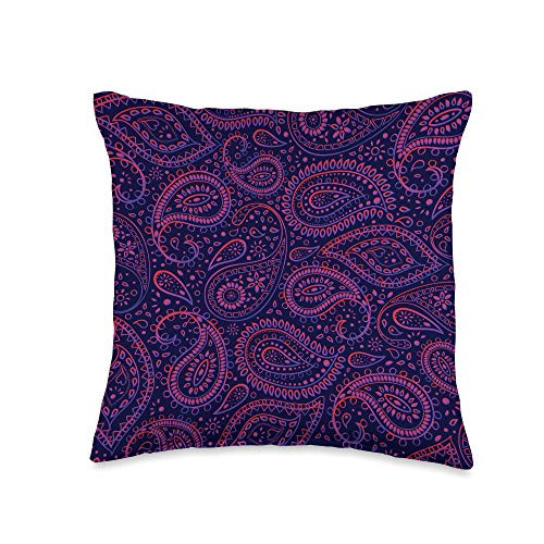 Paisley  and  Floral Pattern Bohemian Art Blue Purple Magenta Throw Pillow  16x16  Multicolor