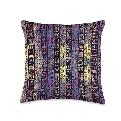 Creativemotions Egyptian hieroglyphic pattern on purple Throw Pillow  16x16  Multicolor