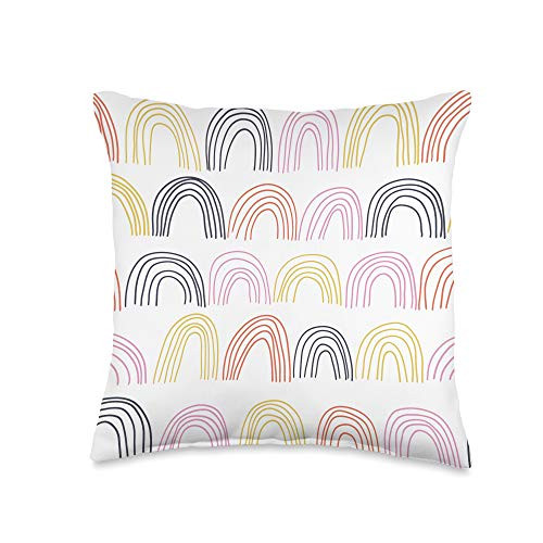 reZENate Modern Boho Aesthetic Line Art Yellow Purple Red Rainbow Throw Pillow 16x16 Multicolor reZENate Modern Boho Aesthetic Line Art Yellow Purple Red Rainbow Throw Pillow 16x16 Multicolor