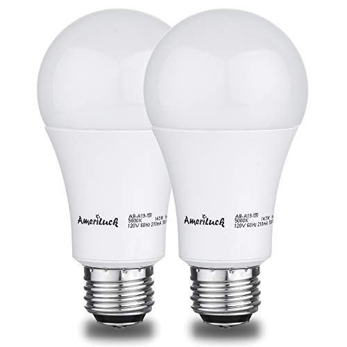 AmeriLuck (2 Pack) 100W Equivalent LED Light Bulbs A19, Natural Daylight 1600Lumens (14.5W), 85.5% Energy Saving, Perfect for Garage Door Opener, CRI 80+, Omni-Directional (5000K/Non-Dimmable, 2 Pack)