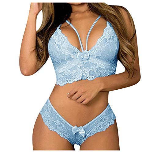 Sexy Lingerie For Women Lingerie Lace Babydoll 2 Piece Sexy Bra and Panty Sets Blue