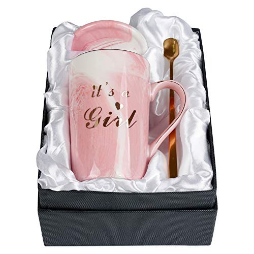 Momugs Couples Gifts Mug - It's a Girl mugs I Love You Couples Mug for Him or Husband or Groom - Gift Box Packing with 12.5 Oz Ceramic Marble Coffee Mugs Lids Spoons Ceramic Coffee Cup