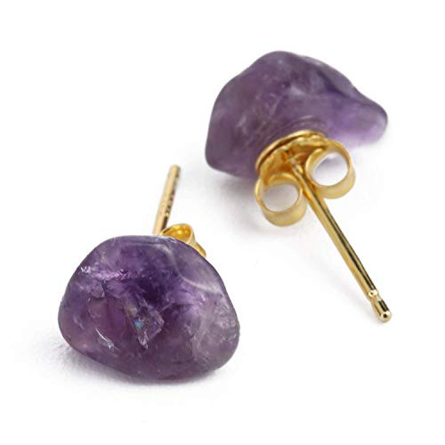ULANI JOY Amethyst  Stud Earrings for Women Hypoallergenic Earrings Healing Crystal with Purple Gemstone and Sterling Silver Painted Gold Ear Post and 4mm Pin ULANI JOY Amethyst  Stud Earrings for Women Hypoallergenic Earrings Healing Crystal with Purple Gemstone and Sterling Silver Painted Gold Ear Post and 4mm Pin
