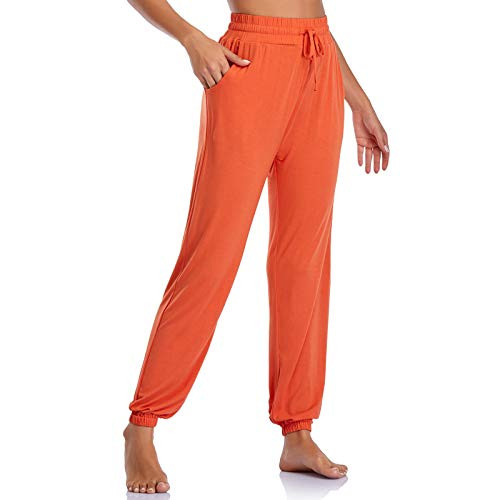 Envlon Women's Yoga Pants with Pockets Elastic Waist Pajama Pants Running Workout Joggers Lounge Pants Orange