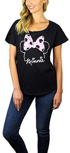 Disney Womens Minnie Mouse Scoop Neck Doleman Tee  Black  Small