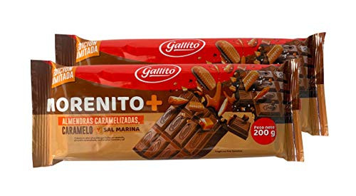 Gallito - Morenito Chocolate Bar With Caramelized Almonds And Sea Salt - 7.05 oz   200 gr - 2 Pack