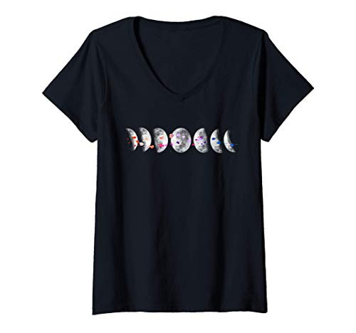 Womens Phases Of The Moon. Abstract Art Paint Splattering V-Neck T-Shirt