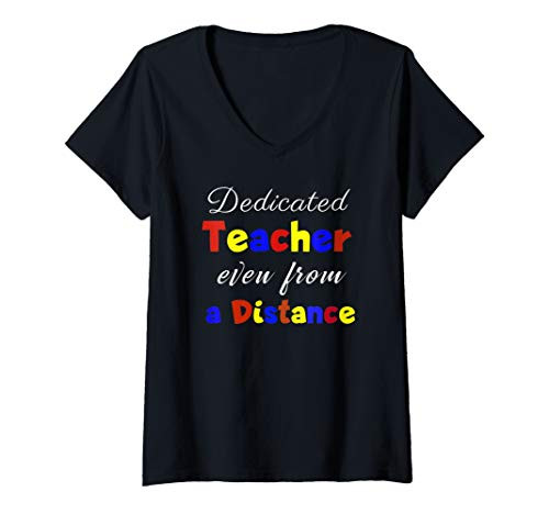 Womens Distance Learning Teacher Remote Learning Teacher Gift Idea V-Neck T-Shirt