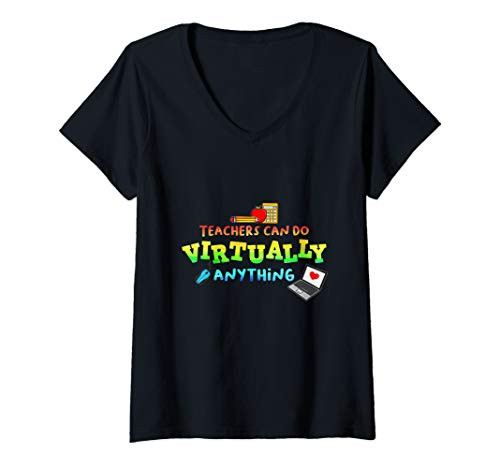 Womens Teacher Online Learning Virtual Classroom Remote Apparel V-Neck T-Shirt