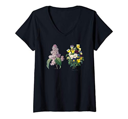 Womens Pierre Joseph Redoute Lily  and  Pansy Paint Flower Gardener V-Neck T-Shirt Womens Pierre Joseph Redoute Lily  and  Pansy Paint Flower Gardener V-Neck T-Shirt