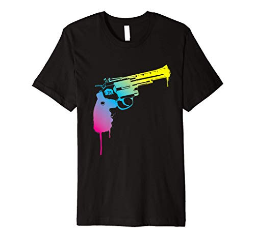 Gun Dripping Rainbow Graffiti Paint  Artist Revolver Gift Premium T-Shirt