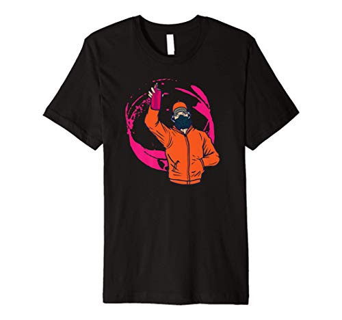Graffiti artist spraying with pink paint hearing music Premium T-Shirt