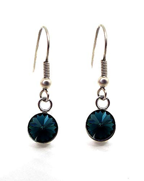Montana Blue Rhinestone Dangle Earrings made with Swarovski Crystal Rivolis set in Stainless Steel Cups Montana Blue Rhinestone Dangle Earrings made with Swarovski Crystal Rivolis set in Stainless Steel Cups