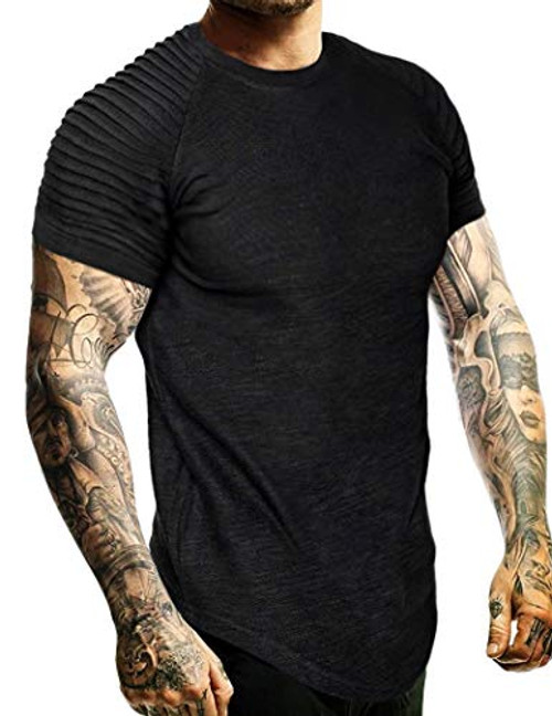JINIDU Men's Short Sleeve Muscle T-Shirt Workout Tee Casual Slim Fit Tshirts Black
