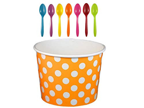 Worlds Paper Ice Cream Cups With Plastic Spoons Polka Dot Paper Yogurt Cups 16OZ Orange 50 Set