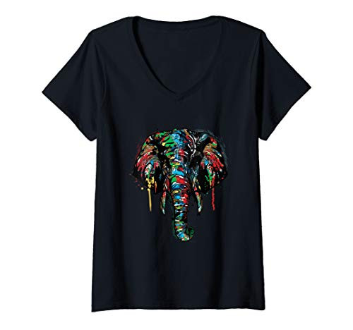 Womens Elephant Gift Paint Art Design For People Who Love Elephants V-Neck T-Shirt