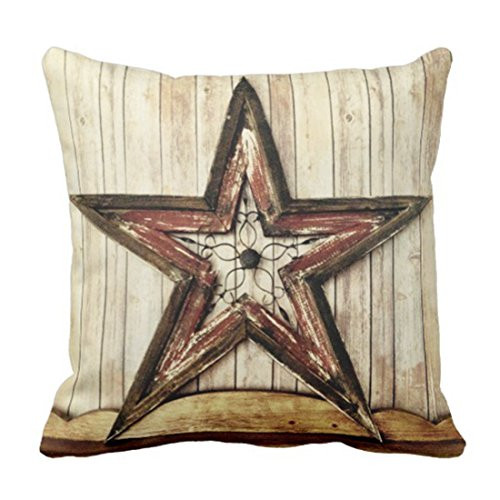 Emvency Throw Pillow Cover Wooden Rustic Country Western Star Barn Cabin Decorative Linen Pillow Case Home Decor Square 18 x 18 Inch Pillowcase