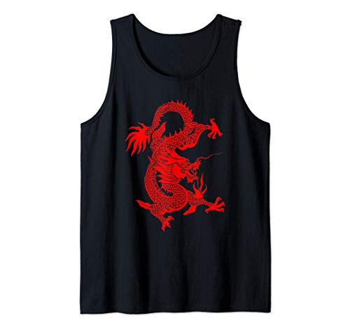 Red Tribal Dragon T-Shirt Chinese Firedrake Art Print Tank Top