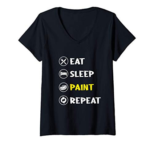 Womens Eat Sleep Paint Repeat Drawing Artist Gift Painting V-Neck T-Shirt