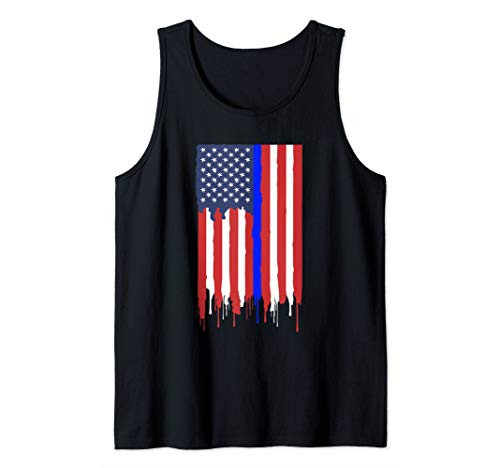 Back the Blue  Blue Line American Flag Graffiti Paint Style Tank Top