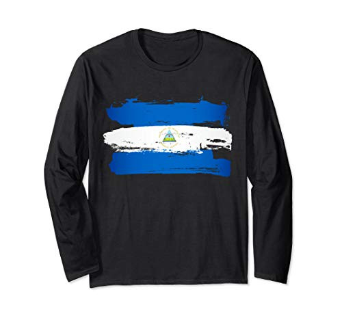 Nicaragua Flag Paint Style Long Sleeve T-Shirt