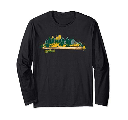 Oakland Baseball Bat Paint Splat City Skyline Fan Long Sleeve T-Shirt Oakland Baseball Bat Paint Splat City Skyline Fan Long Sleeve T-Shirt