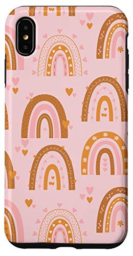 iPhone XS Max Boho Aesthetic Rainbow and Hearts Pattern in Pink and Orange Case