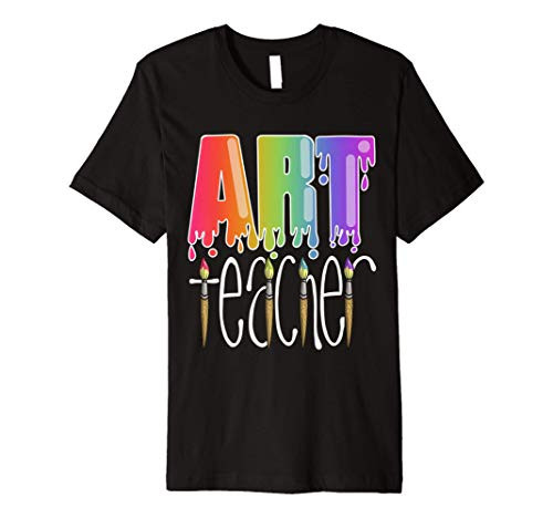 Art Teacher with Paintbrushes and Paint Drip Premium T-Shirt
