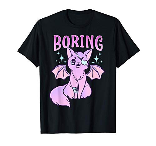 Kawaii Pastel Goth Cute Creepy Bat Cat Anime Theme T-Shirt