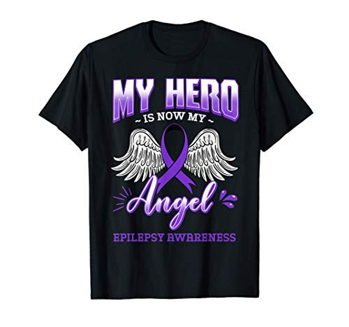 My Hero Is Now My Angel Epilepsy Purple Epileptic Seizures T-Shirt