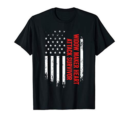 Widow Maker Heart Attack Survivor American Flag Recovery T-Shirt