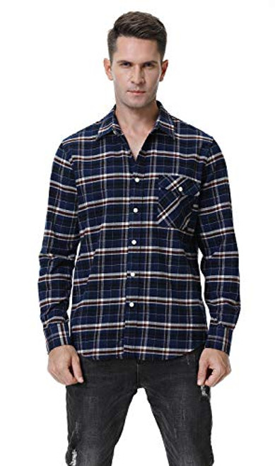 Mens Button Down Shirts Regular Fit Long Sleeve Casual Cotton Plaid Flannel Shirt Blue Red XS Mens Button Down Shirts Regular Fit Long Sleeve Casual Cotton Plaid Flannel Shirt Blue Red XS