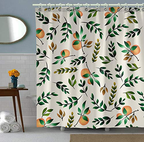 Bomehsoi Green Orange Bathroom Curtains with Hooks Cloth Fabric Shower Curtain Waterproof Shower stall Curtain 72" W x 72" L
