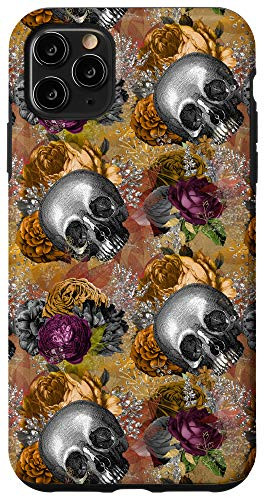 iPhone 11 Pro Max Case gothic dark skull orange flowers goth phone Case