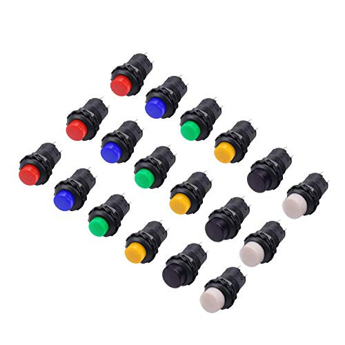 Luckkyme 18Pcs Thread Push Button Switch 12mm SPST No Reset Switch3A/125VAC