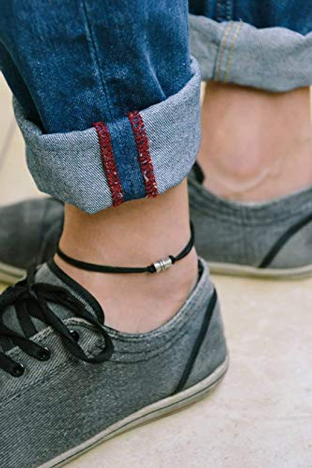 Anklet for men  men's anklet with a silver tube charm and a black cord  anklet for men  gift for boyfriend  men's ankle bracelet  gift