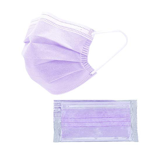 Disposable Face Masks Individually Wrapped  Disposable Face Masks 3-Ply Breathable  and  Comfortable Filter Safety Masks  Elastic Ear Loops  and  Comfortable Design  50 pack  purple
