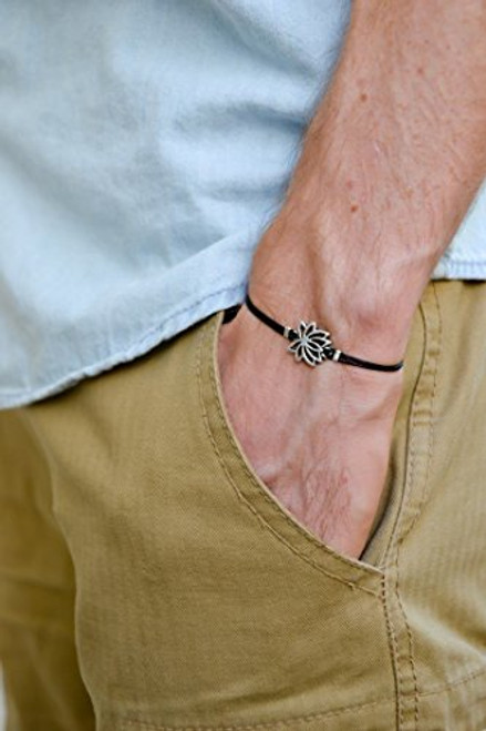 Men's bracelet with Tibetan silver Lotus charm Lotus bracelet Hindu black bracelet for men best man gift yoga bracelet zen flower Men's bracelet with Tibetan silver Lotus charm Lotus bracelet Hindu black bracelet for men best man gift yoga bracelet zen flower