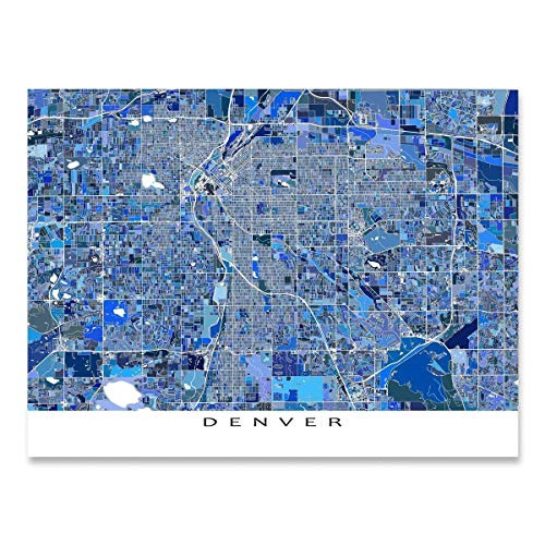 Denver Map Print 8x10  Denver Poster Wall Art 24x36  Handmade Blue Geometric Denver Colorado Gifts and Souvenirs  Denver Decor by Maps As Art