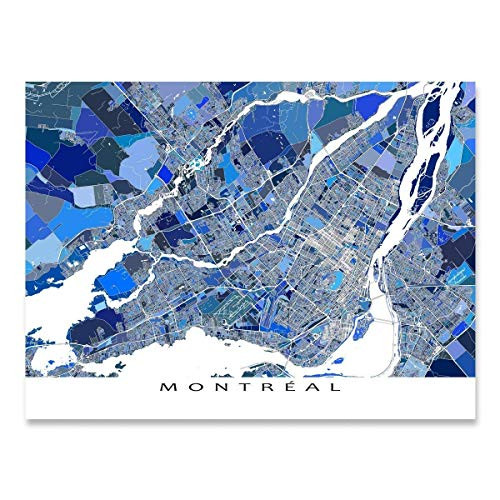 Montreal Map Wall Art Print 8x10  Montreal Canada Posters 24x36  Handmade Blue Geometric Montreal City Decor  Montreal Gifts by Maps As Art