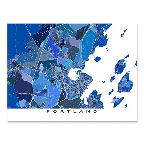Portland Maine Map Print 8x10  Portland ME Map Wall Art Poster 24x36  Handmade Blue Geometric Portland Maine City Street Map by Maps As Art