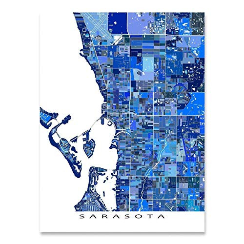 Sarasota Florida Wall Art Print 8x10  Sarasota Map Poster 24x36  Handmade Blue Geometric FL City Street Maps for Home Wall Decor and Sarasota Souvenirs by Maps As Art