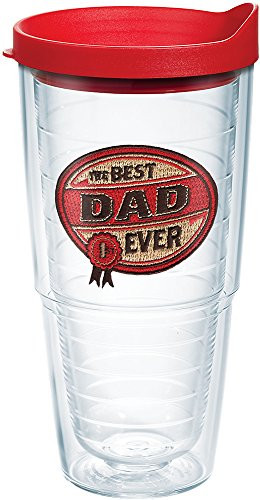 Tervis 1078707 Hallmark - Dad Tumbler with Emblem and Red Lid 24oz, Clear