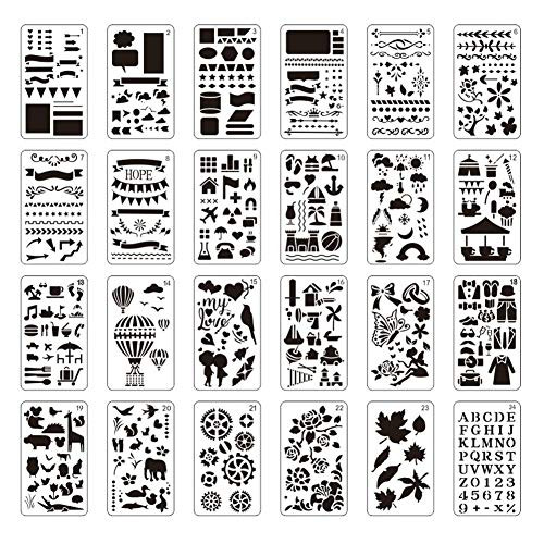 SHIYUE 24PCS Letter and Number Stencils Alphabet Stencil  Painting Drawing Craft  DIY Drawing Templates Journal Stencils with A Storage Bag
