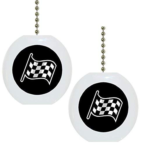 Set of 2 Black Checkered Flag Solid Ceramic Fan Pulls