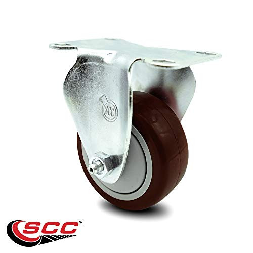 Polyurethane Swivel Top Plate Rigid Caster w 3" x 1.25" Maroon Wheel - 250 lbs Capacity Caster - Service Caster Brand