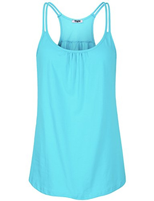 Hibelle Slimming Tank Tops for Women  Feminine Sleeveless Summer Casual Yoga Sports Shirts Crewneck Flowy Dressy Front Ruched Racerback Loose Fitted Seamless Stitching Tunic Blue Small