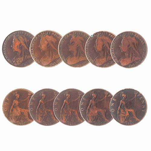 LOT of 10 Great Britain United Kingdom 1 Penny Coins Queen Victoria 1895-1901 LOT of 10 Great Britain United Kingdom 1 Penny Coins Queen Victoria 1895-1901