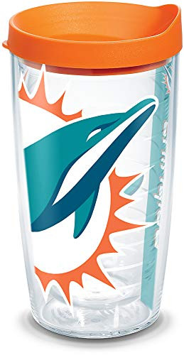 Tervis NFL Miami Dolphins Colossal Wrap Individual Tumbler with Orange Lid  16 oz  Clear -